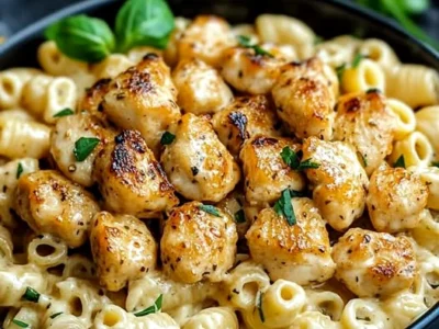 Creamy Parmesan Pasta with Garlic Butter Chicken Bites: A Comforting and Flavorful Meal