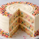 Colorful funfetti cake slice with sprinkles