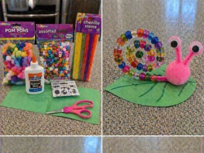 Bead caterpillar craft with pom poms