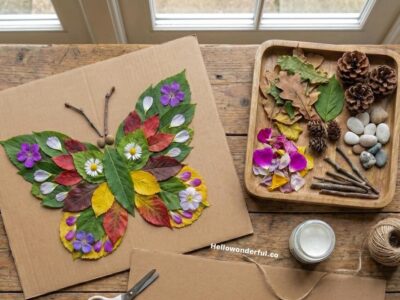 Nature collage butterfly and snail craft