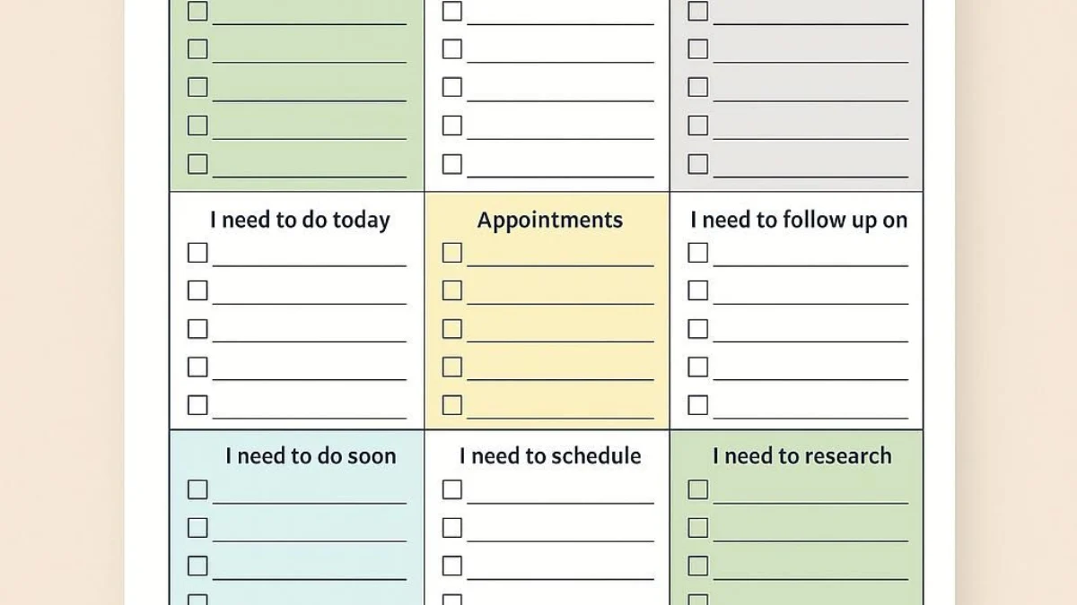 Printable brain dump worksheet for organizing thoughts, tasks, and ideas.