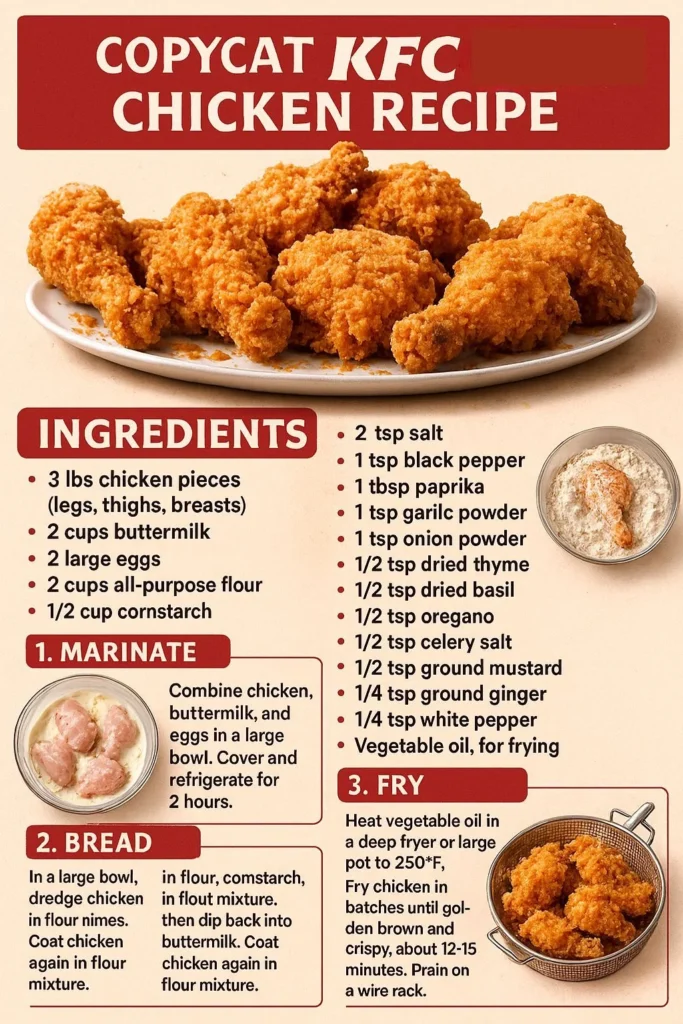 Golden brown crispy copycat KFC fried chicken pieces on a white plate.