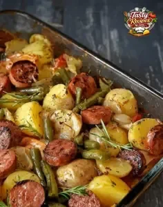 Easy sausage potato bake one-pan dinner