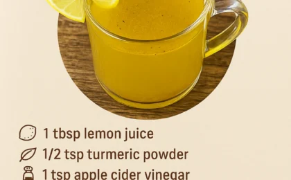 A steaming mug of golden herbal detox tea beside fresh lemon slices and a cinnamon stick on a rustic wooden table.