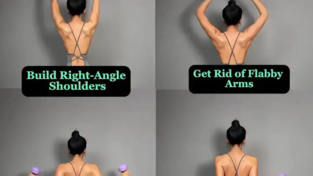A woman demonstrating dumbbell exercises to sculpt shoulders and arms