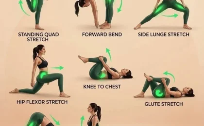 A person gracefully performing various stretches as part of a full body mobility exercise.