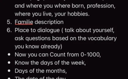 Handwritten note titled Chronology I used to learn any new language with ten numbered learning stages