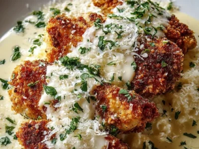 Parmesan Crusted Chicken with Garlic Cream Sauce Crispy and Creamy Perfection