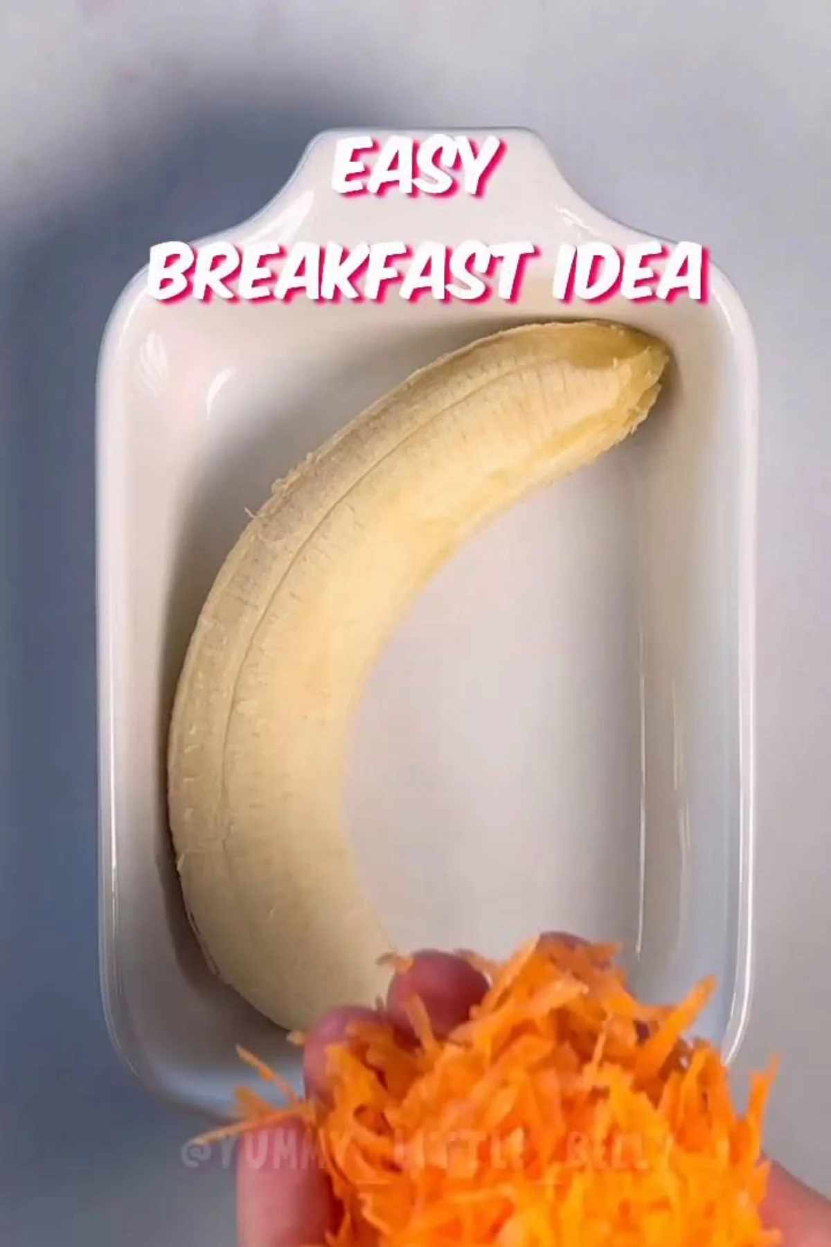 A stack of golden carrot and banana pancakes on a plate with a fork beside them.