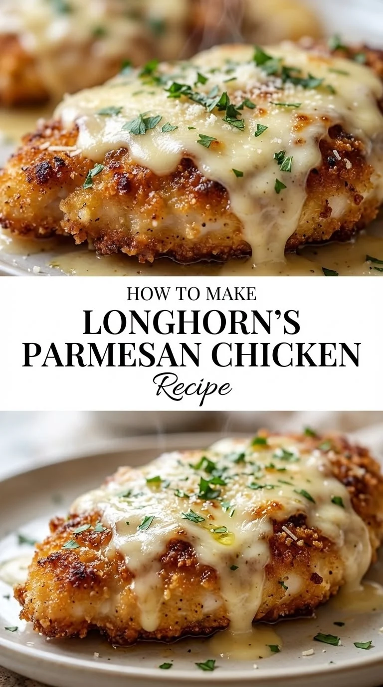 Parmesan crusted chicken breast with creamy cheese sauce and golden breadcrumb topping garnished with parsley