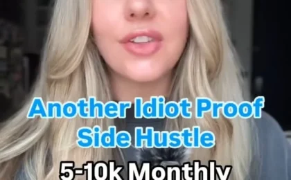 Blonde woman promoting beginner side hustle earnings on laptop.