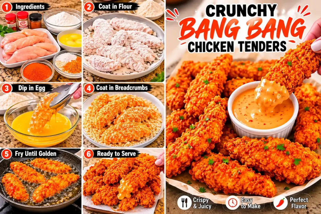 Crunchy Bang Bang Chicken Tenders Collage