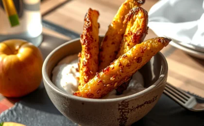 Crispy air fryer apple fries recipe, freshly made and ready to serve