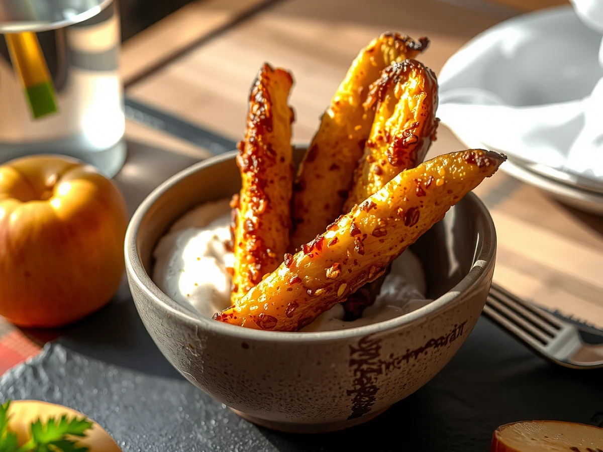 Crispy air fryer apple fries recipe, freshly made and ready to serve