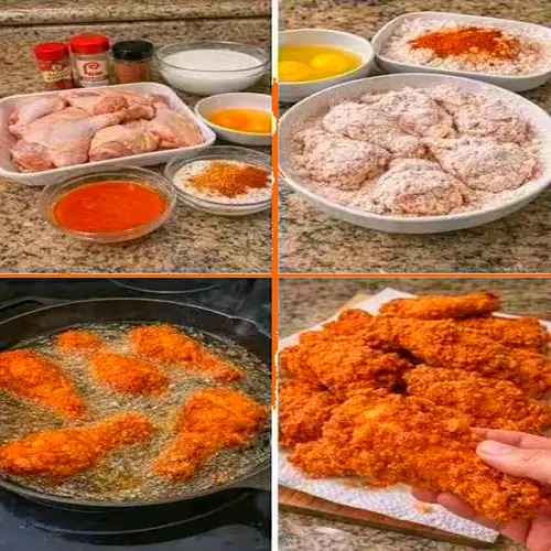 Freshly fried crispy chicken tenders resting on a wire cooling rack