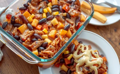 Slow Cooker Cowboy Casserole, freshly made and ready to serve