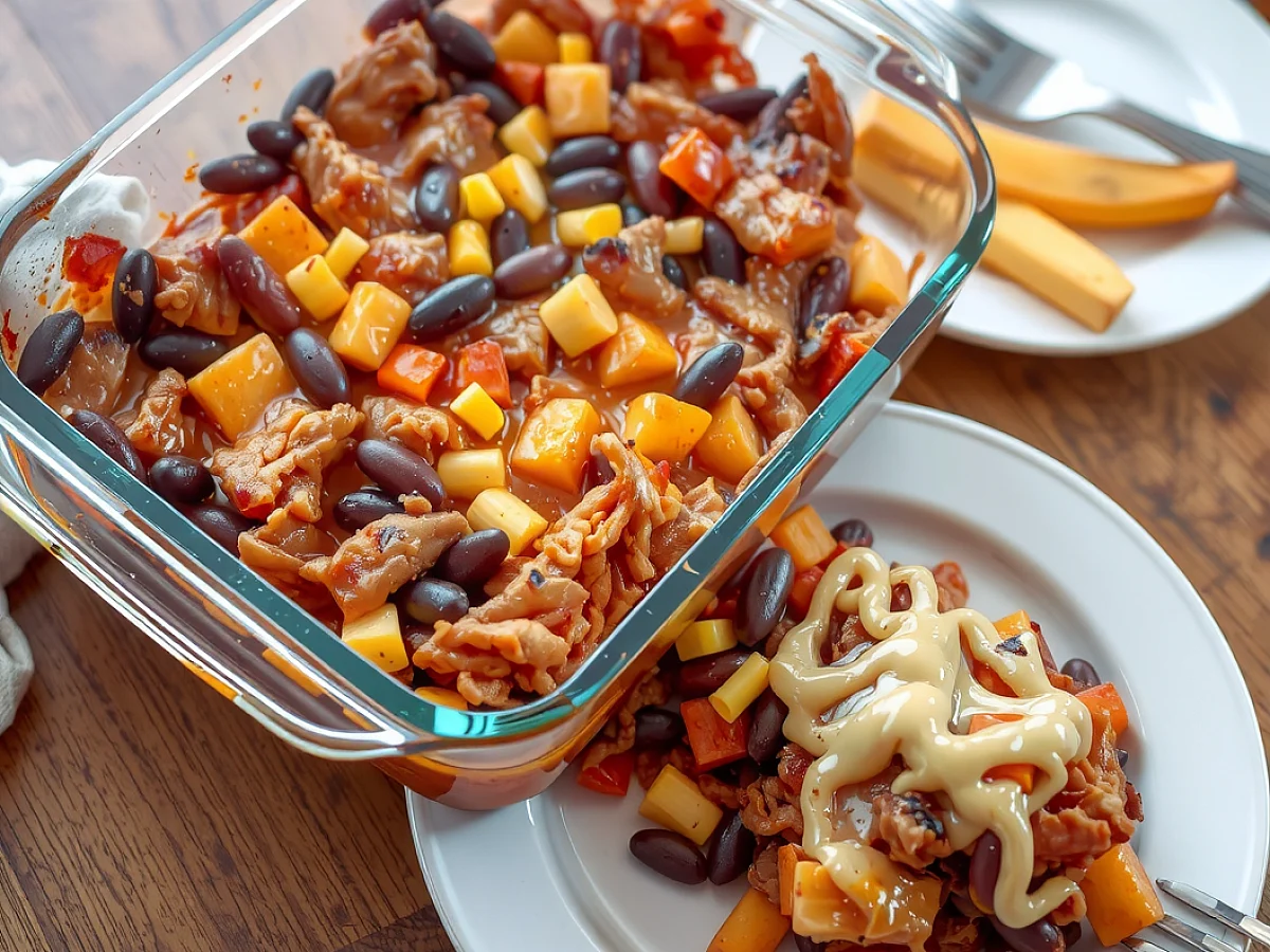Slow Cooker Cowboy Casserole, freshly made and ready to serve