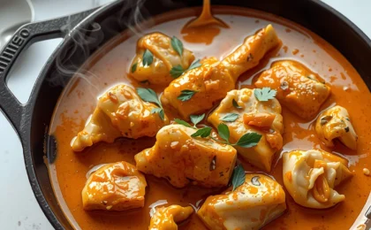 aromatic coconut chicken curry has, freshly made and ready to serve