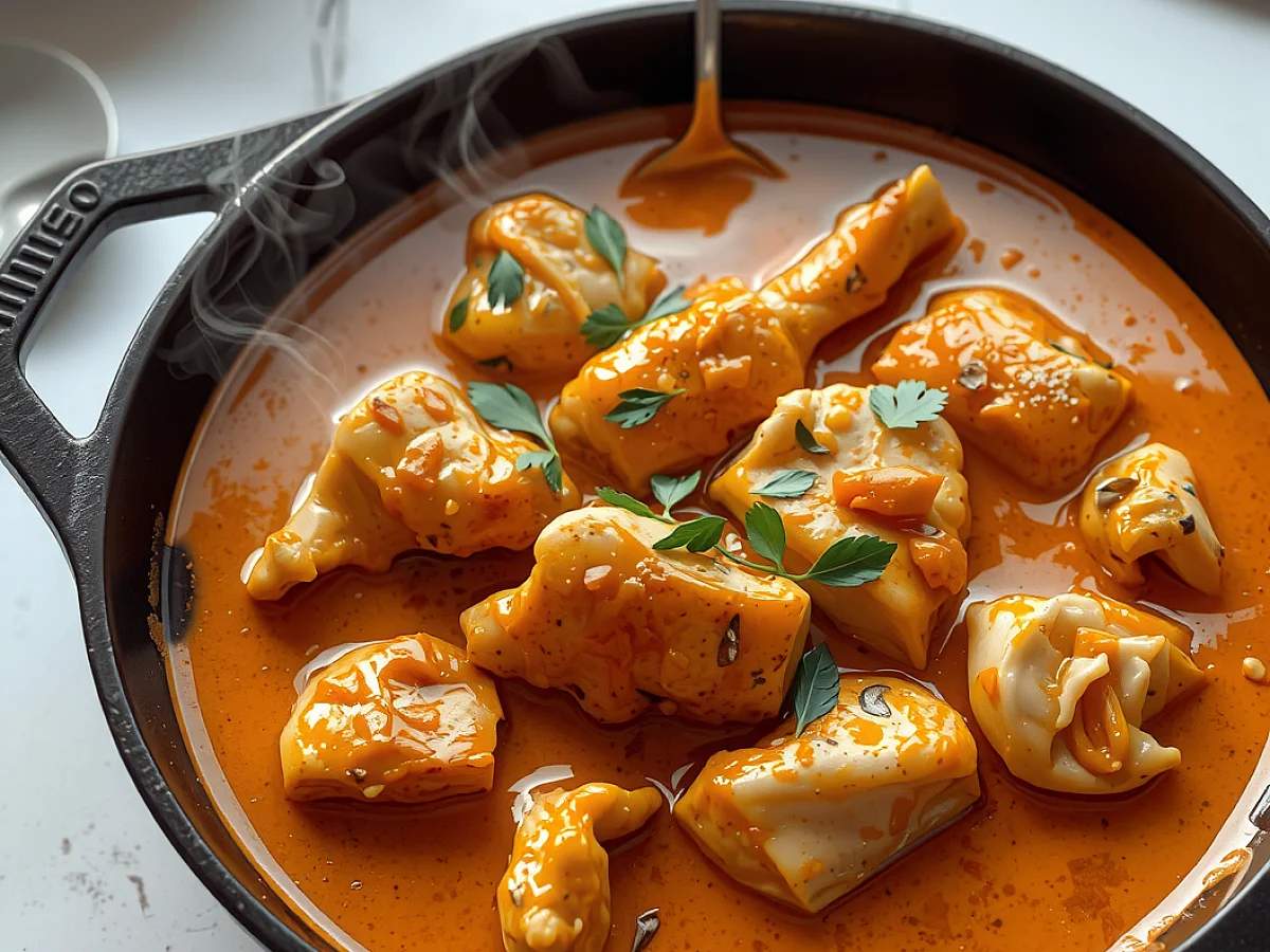 aromatic coconut chicken curry has, freshly made and ready to serve
